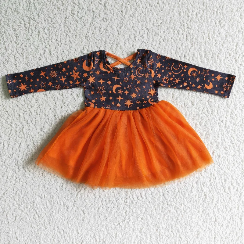 End Of The Year GLD0017 baby girls long sleeve gauze skirt halloween star and moon pattern twirl dress End Of The Year GLD0017 baby girls long sleeve gauze skirt halloween star and moon pattern twirl dress