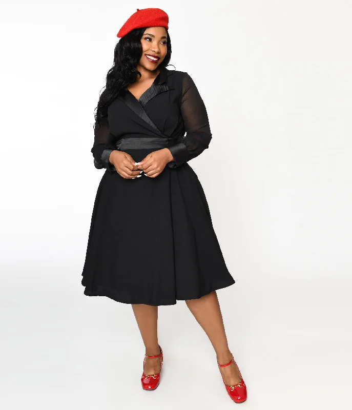 Noble And Elegant Vintage Style Black Polly Swing Dress