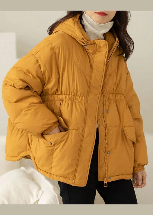 Integrated Design Yellow warm Duck Down coat Hooded Winter