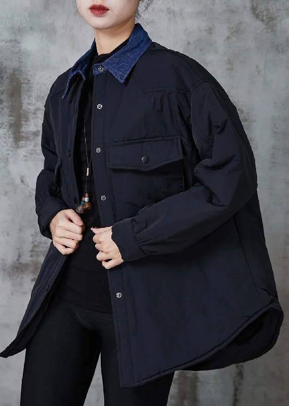 Tropical Style Black Patchwork Fine Cotton Filled Coat Outwear Peter Pan Collar Spring Tropical Style Black Patchwork Fine Cotton Filled Coat Outwear Peter Pan Collar Spring