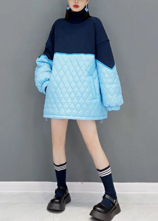 Integrated Design Blue Loose knit Patchwork Fine Cotton Filled Dresses Spring