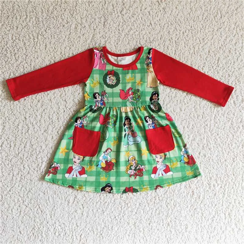 Modern City girls cartoon princess long sleeve dress GLD0048