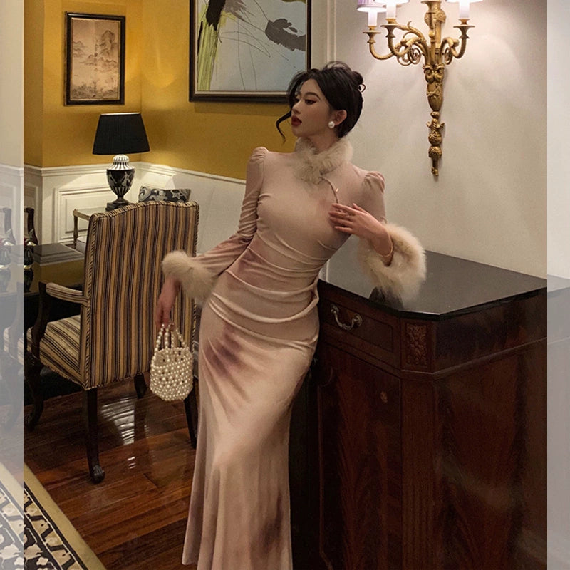 Spiritual Vitality long-sleeved dress winter new style mermaid long party dress S5538 Spiritual Vitality long-sleeved dress winter new style mermaid long party dress S5538