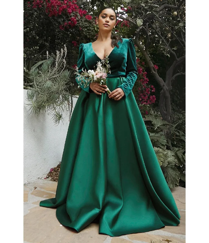 Fashionable Items Cinderella Divine  Plus Size Emerald Long Sleeve Bridesmaid Gown