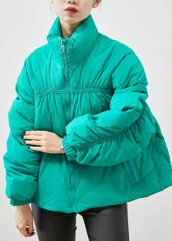 Refreshing Design Bohemian Green Zip Up Wrinkled Duck Down Puffers Jackets Winter