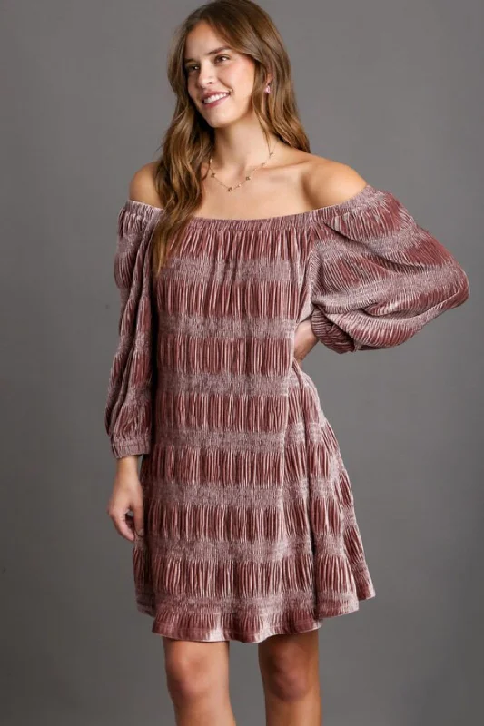 Luxury Style Off-Shoulder Balloon Sleeve Velvet Mini Dress