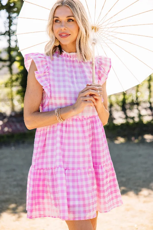 Personalized Design Best Day Ever Pink Gingham Babydoll Dress