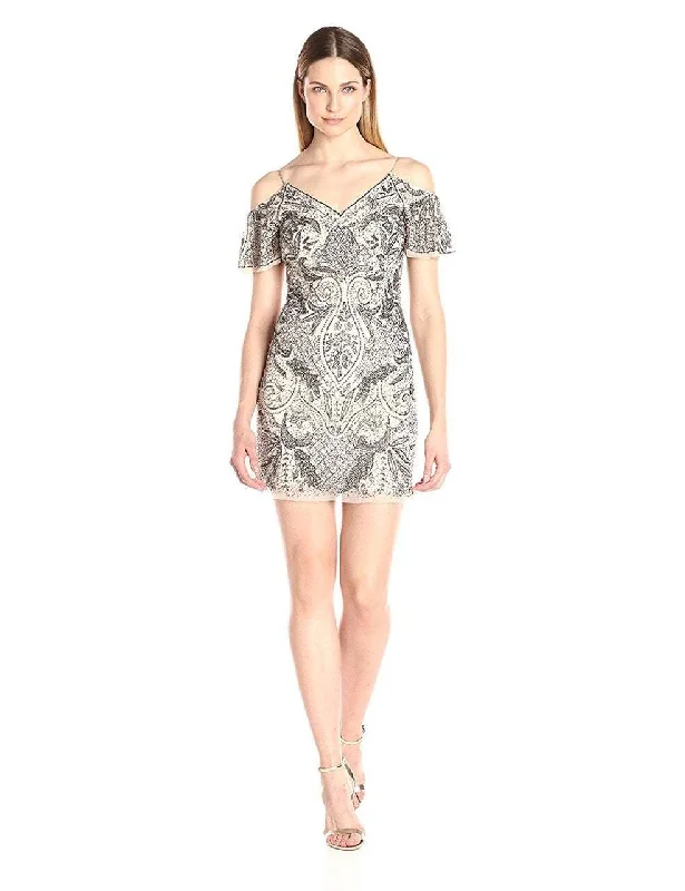Refreshing Design Aidan Mattox - MD1E200820 Beaded V-Neck Sheath Dress