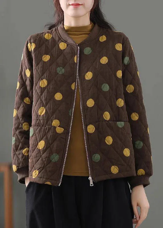 Fashion Innovation Beautiful Chocolate Zip Up Dot Fine Cotton Filled Winter Coats Winter Fashion Innovation Beautiful Chocolate Zip Up Dot Fine Cotton Filled Winter Coats Winter