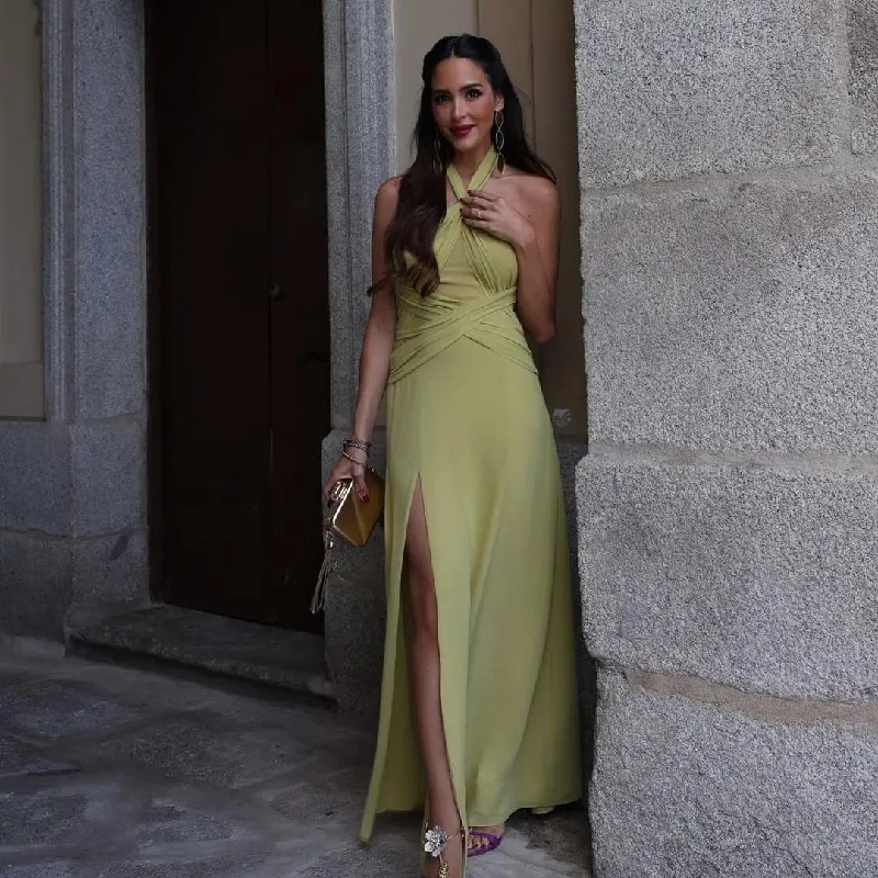 Luxury Style Halter Backless Side Slit Maxi Dress