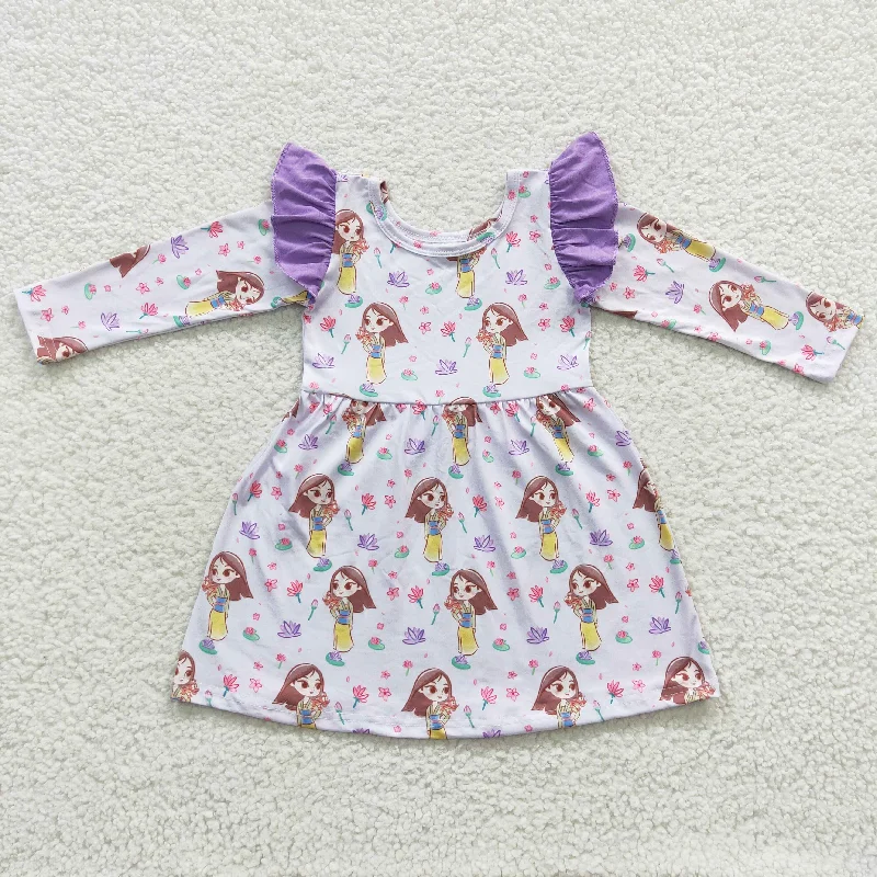 High Street Style Girls cartoon princess purple long sleeve dress GLD0252