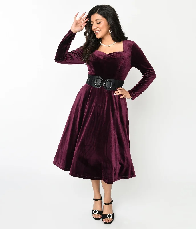 Double-sided Wear Plum Wine Velvet Swing Dress