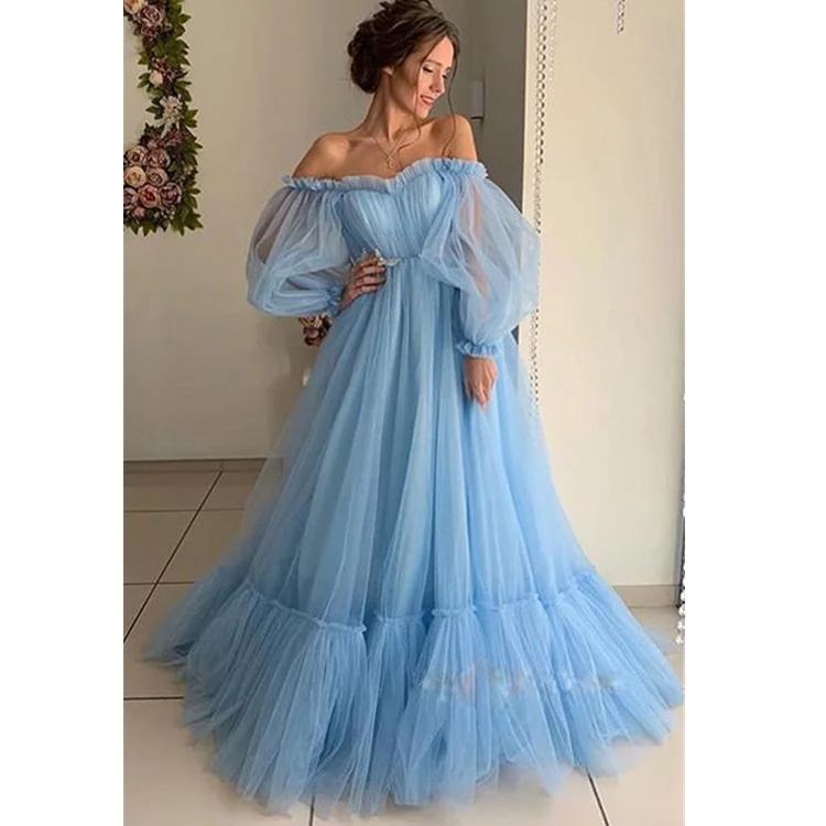 Fashion Style Women Off The Shoulder Tulle Long Party Dresses