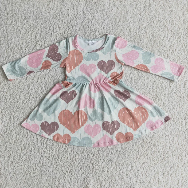 Comfortable And Versatile valentine's day long sleeve girl heart dress