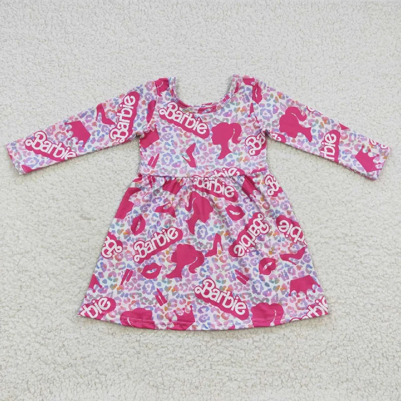 Must-have For Fashion girl pink leopard long sleeve dress GLD0276