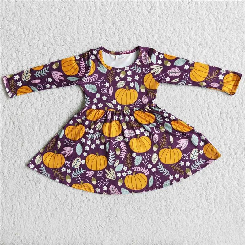 Celebrity Must-have kids floral pumpkin long sleeve Dress 6 A12-14