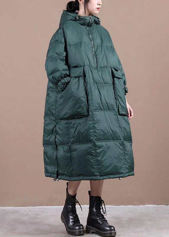 Celebrity Must-have Women Green Hooded drawstring Fine Cotton Filled Winter Coat