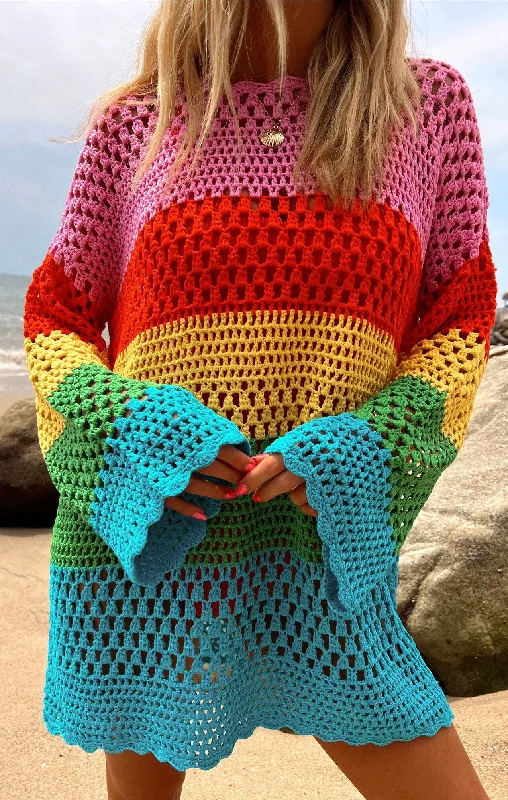 High Street Style Paula Pullover ~ Bright Stripe Crochet