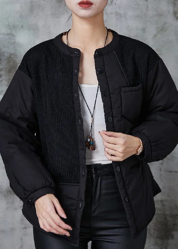 Personalized Series French Black Patchwork Pocket Fine Cotton Filled Parka Winter