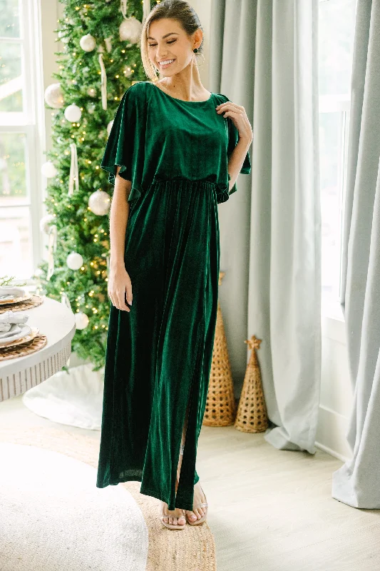 Fashionable Prints Out On The Dance Floor Emerald Green Velvet Maxi Dress