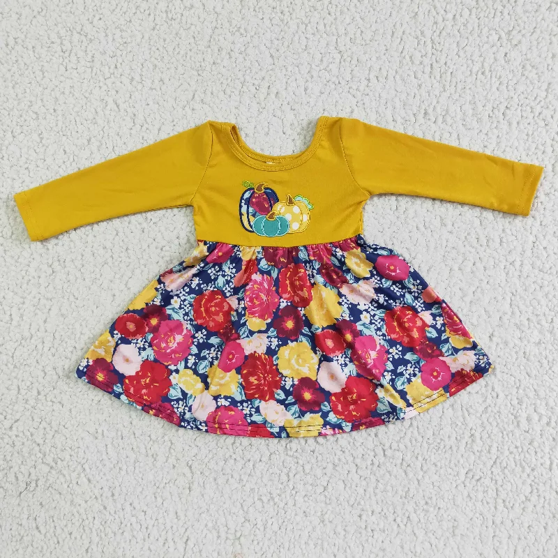 Comfortable And Versatile GLD0003 halloween girl yellow long sleeve frock kids flowers pattern twirl dress Comfortable And Versatile GLD0003 halloween girl yellow long sleeve frock kids flowers pattern twirl dress
