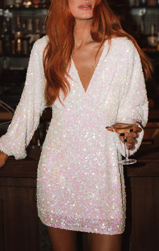 Soft And Comfortable Kidman Mini Dress ~ White Sprinkle Sequins