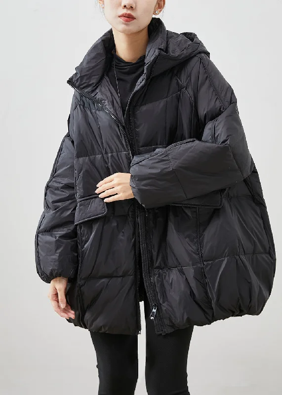 Creative Prints Black Thick Duck Down Jackets Oversized Pockets Winter