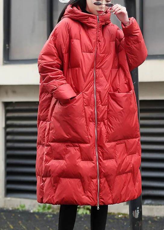 Stretch Design Fashion Red Hooded thick Duck Down Winter down coat