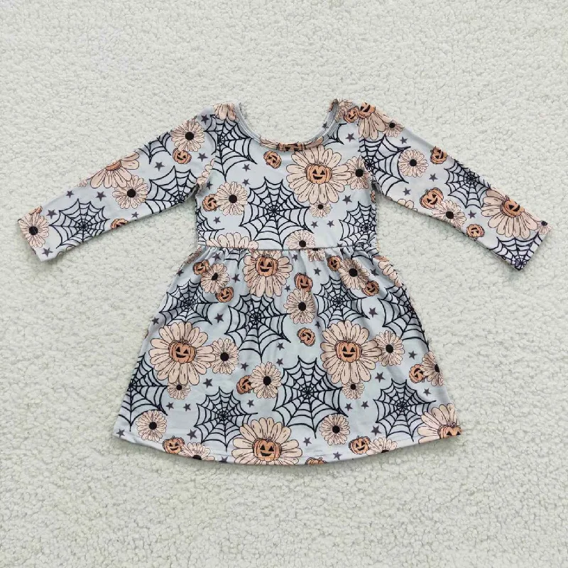 Breathable Design cobweb & pumpkin long sleeve dress GLD0195