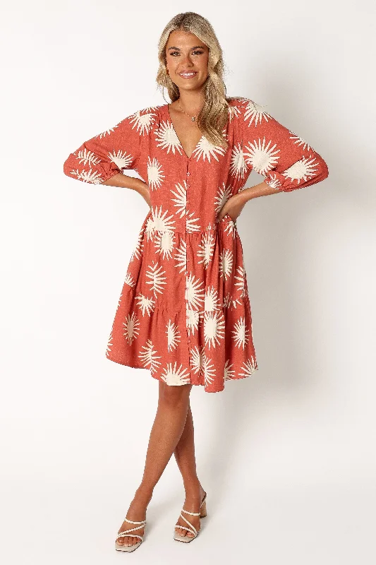 Classic Style Bennet Long Sleeve Mini Dress - Ida Print