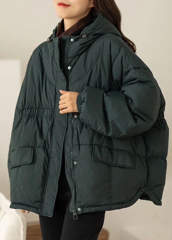Retro Prints DIY Green Cinched Pockets Duck Down Winter down coat