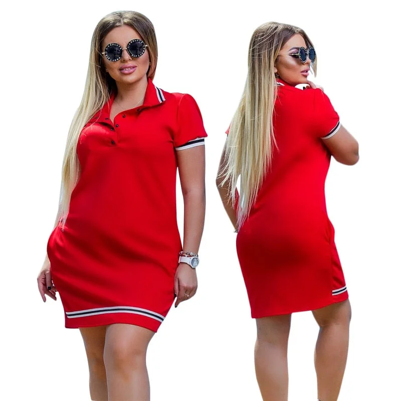High-quality Styles Turn Down Collar Plus Size Mini Dress