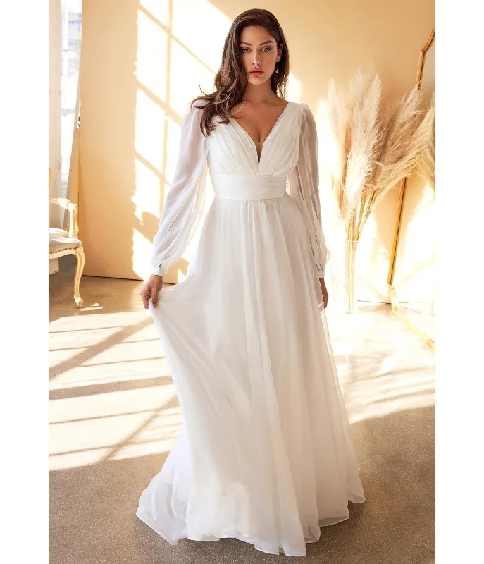 Comfortable Series Cinderella Divine  White Chiffon Sleeve Goddess Bridal Gown