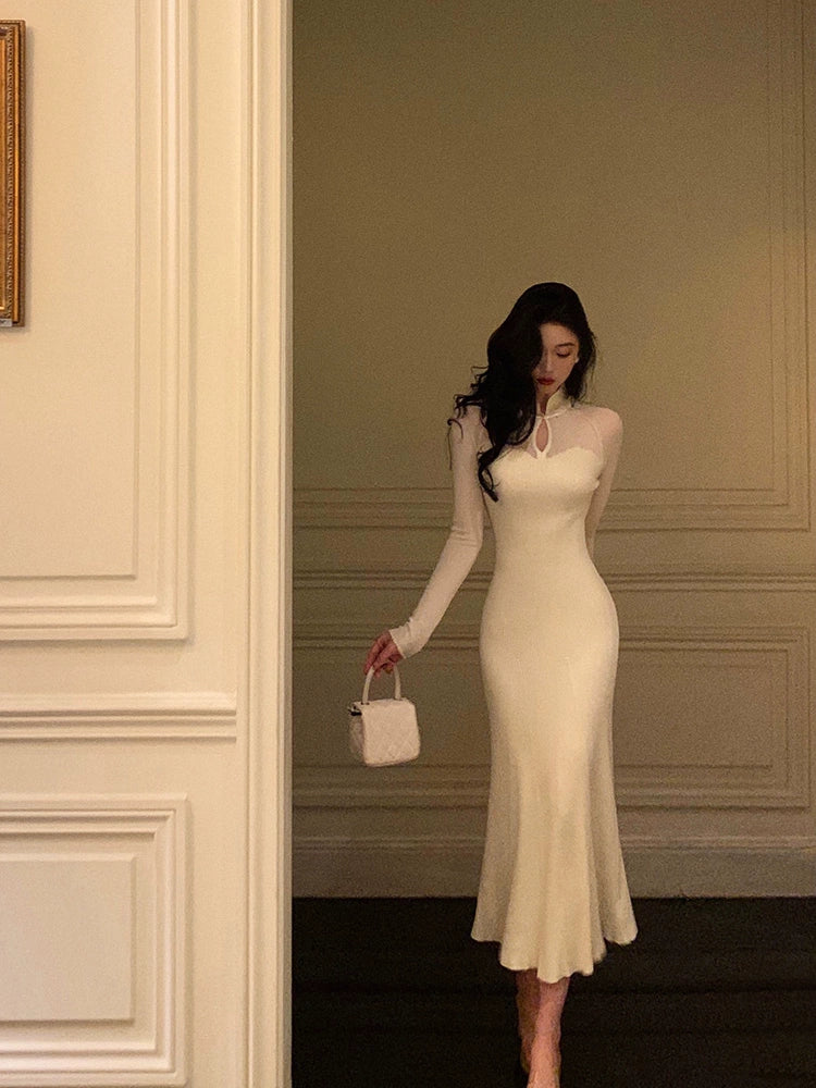 Soft And Comfortable long-sleeved knitted dress for women evening dress    S5504