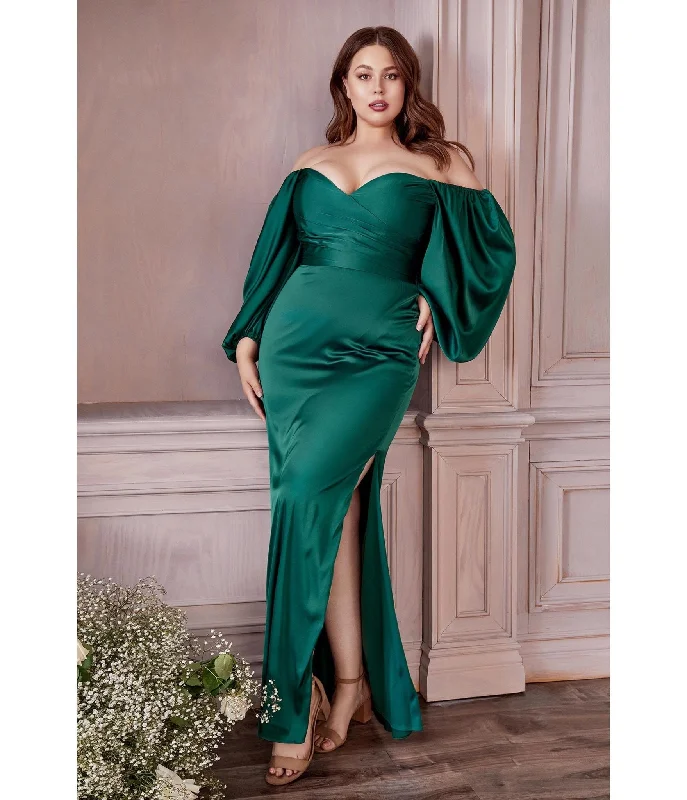 Spring Fashion Cinderella Divine  Plus Size Emerald Satin Long Sleeve Bridesmaid Dress