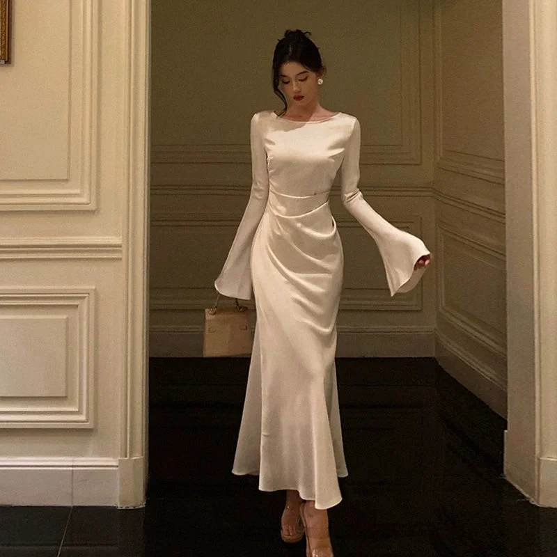 Youthful Street Fashion long-sleeved satin dress for women new style long skirt S5489 Youthful Street Fashion long-sleeved satin dress for women new style long skirt S5489