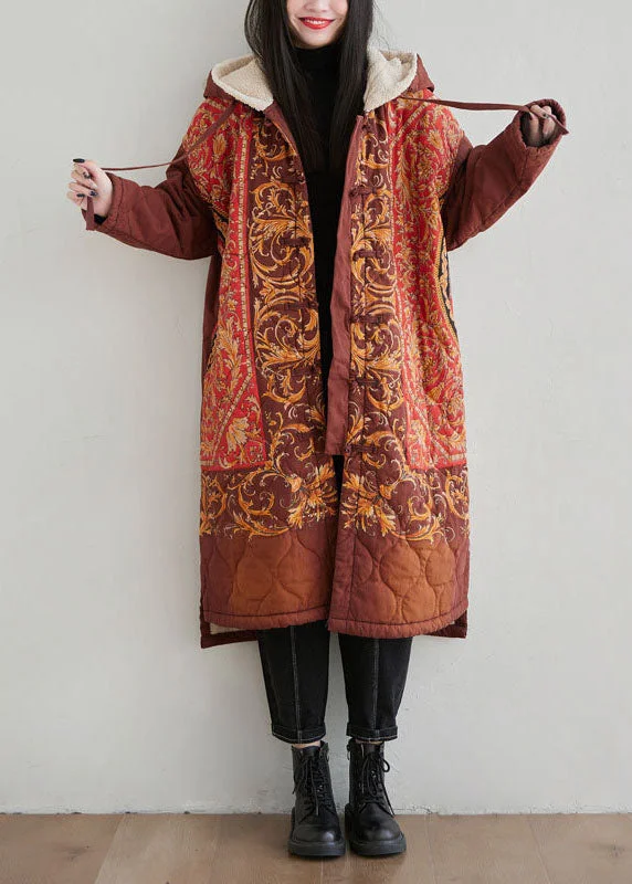 Elegant Temperament Oriental Red Hooded Embroideried Warm Fleece Fine Cotton Filled coats Winter Elegant Temperament Oriental Red Hooded Embroideried Warm Fleece Fine Cotton Filled coats Winter