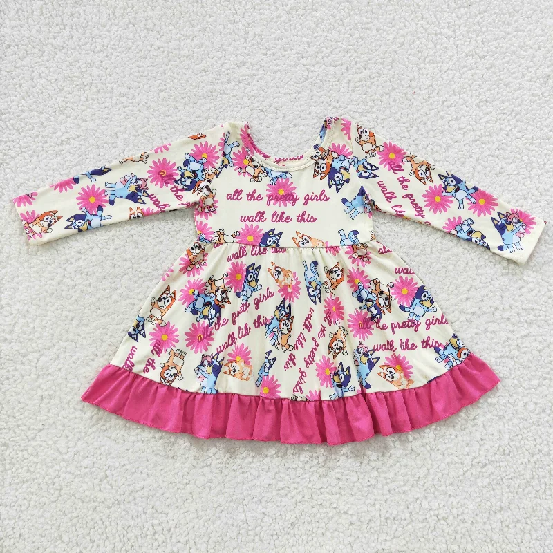 Personalized Wear girls cute bluey cartoon dress GLD0214