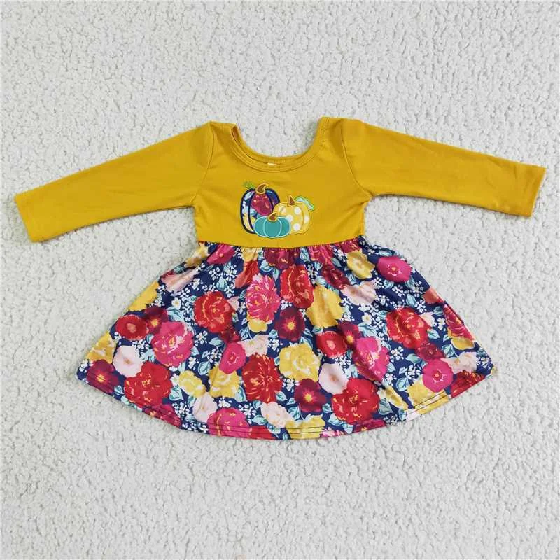 Street Cool kids pumpkin embroidery floral patchwork Dress GLD0003