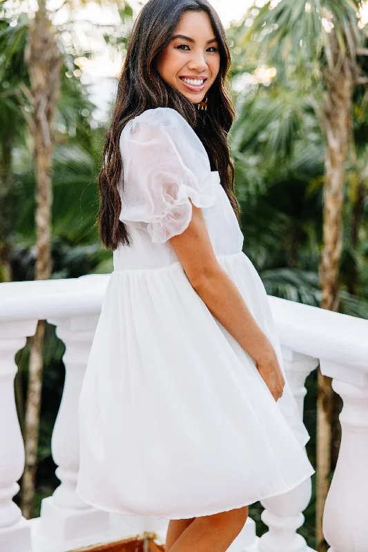 Floral Prints A Step Above White Bubble Sleeve Dress