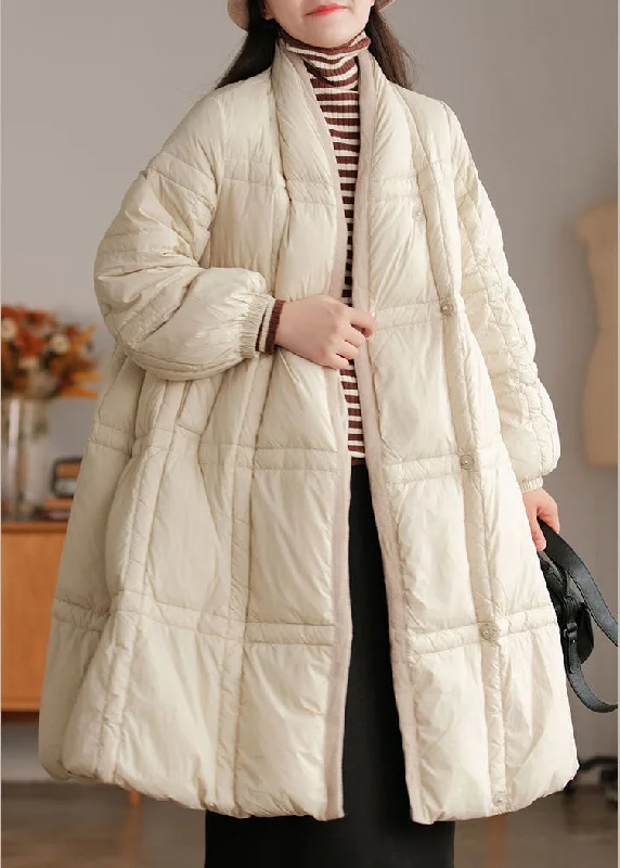 Modern City Style Beige Stand Collar Pockets thick Duck Down Winter down coat