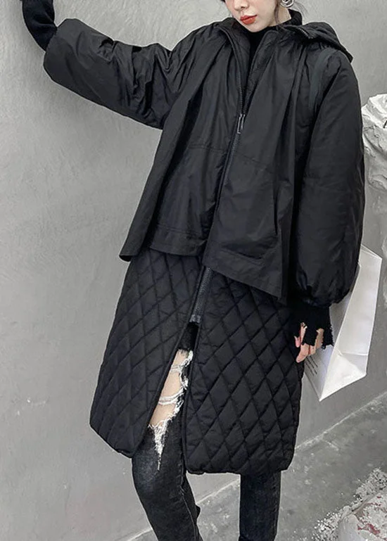 Sports Trend Bohemian Black Hooded Plaid Patchwork Fine Cotton Filled coats Winter Sports Trend Bohemian Black Hooded Plaid Patchwork Fine Cotton Filled coats Winter