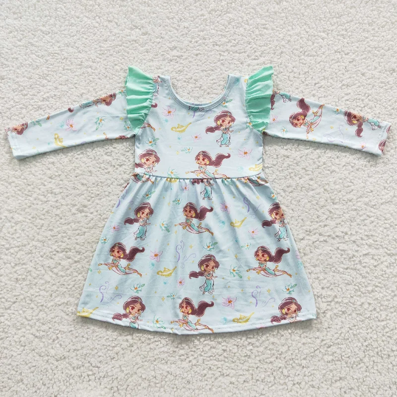 British Fashion Girls cartoon princess mint green long sleeve dress GLD0253
