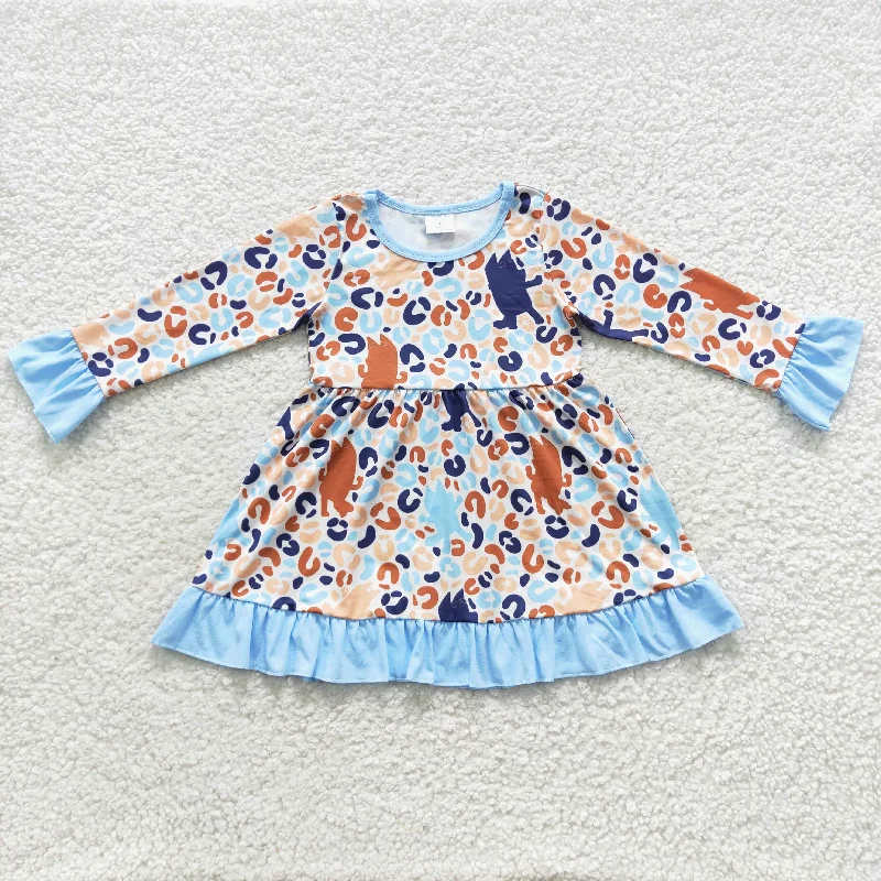 Lazy Home Csrtoon dog blue lace long sleeve dress GLD0280