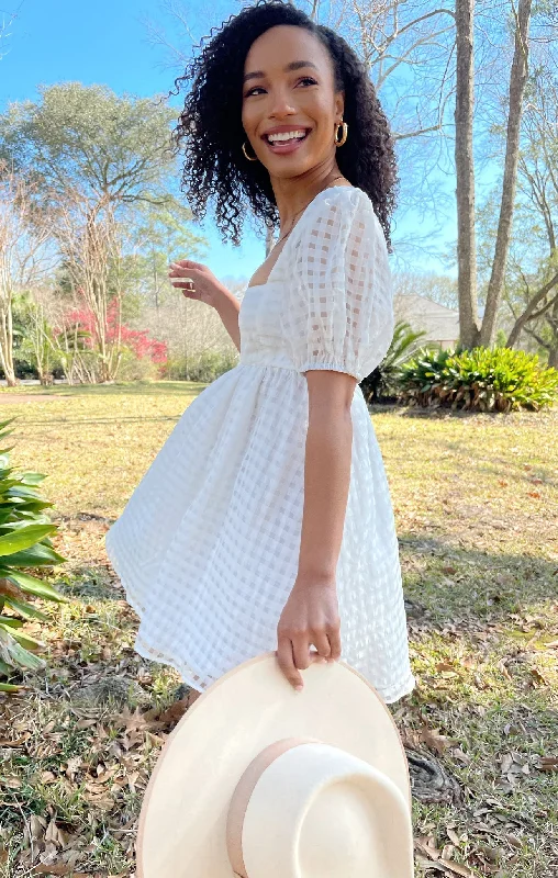 High-quality Styles Smitten Babydoll Dress ~ Ivory Charmed and Checkered