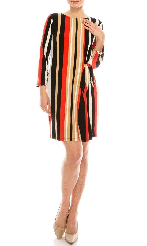 Boutique Recommendation London Times - T4797M Long Sleeve Multi-Color Striped Shift Dress