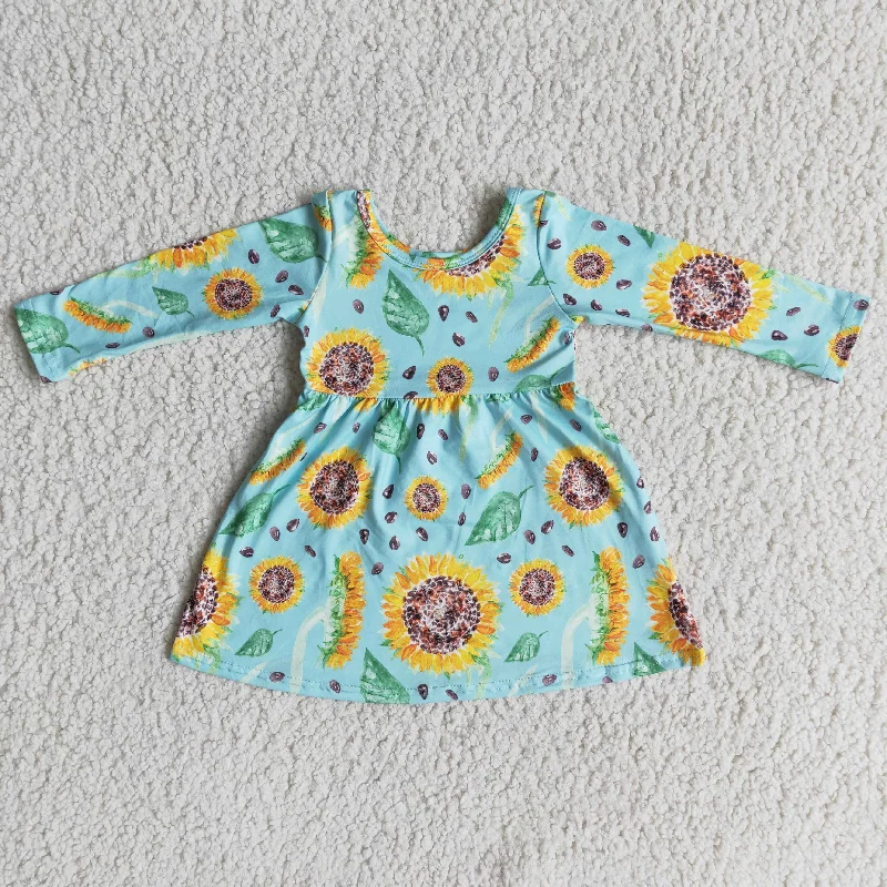 Sports And Leisure girl sunflower blue long sleeve frock
