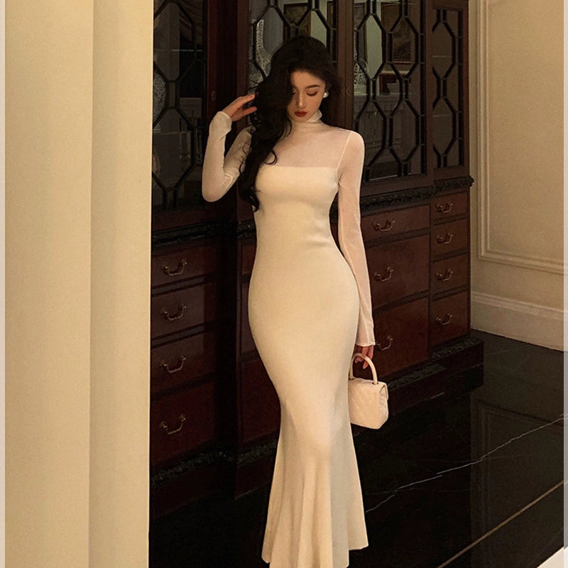 Celebrity Style Knitted mermaid dress women new French long party dress      S5575
