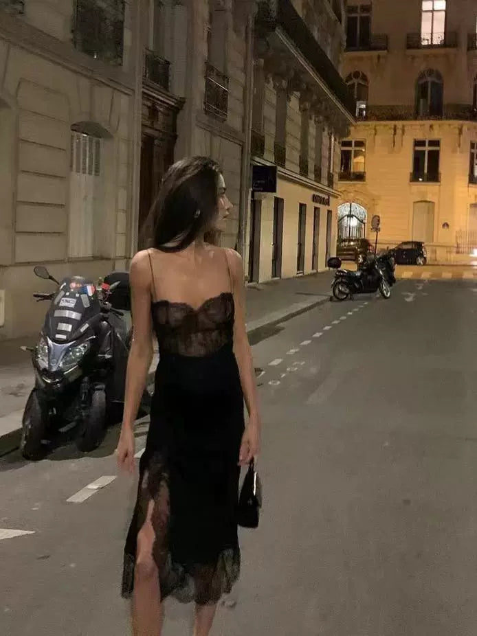 Elegant And Charming Lace black dress sexy black party dress    S6046