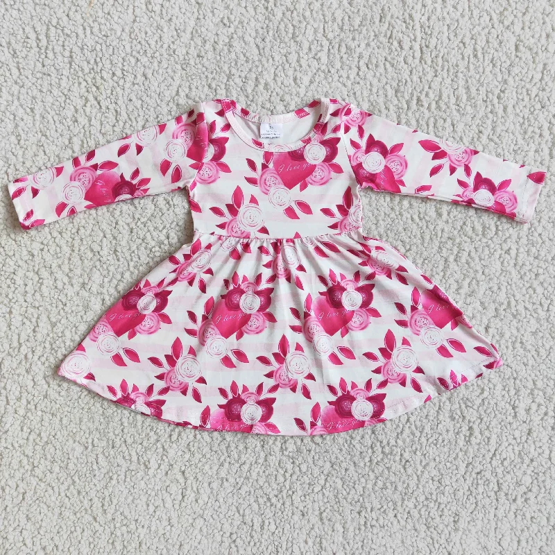 Versatile Items girl heart and flowers pattern long sleeve dress